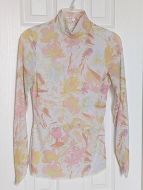 Ted Baker (Size 2) Danuta Dobby Sheer Mesh Pastel Floral Feminine Mockneck Top